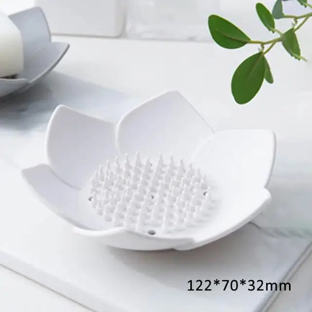 Soap Box Lotus Shape Non - slip Portable Silicone for Water Draining Solid Color Draining Soap Dish Bathroom