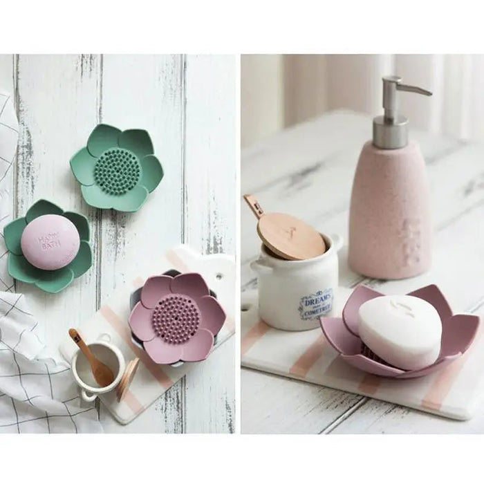 Soap Box Lotus Shape Non - slip Portable Silicone for Water Draining Solid Color Draining Soap Dish Bathroom