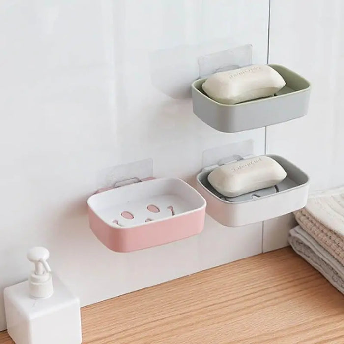 Soap Rack No Drilling Wall Mounted Double Layer Soap Holder Soap Sponge Dish Bathroom Accessories Soap Dishes Self