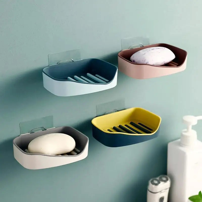 Soap Rack No Drilling Wall Mounted Double Layer Soap Holder Soap Sponge Dish Bathroom Accessories Soap Dishes Self