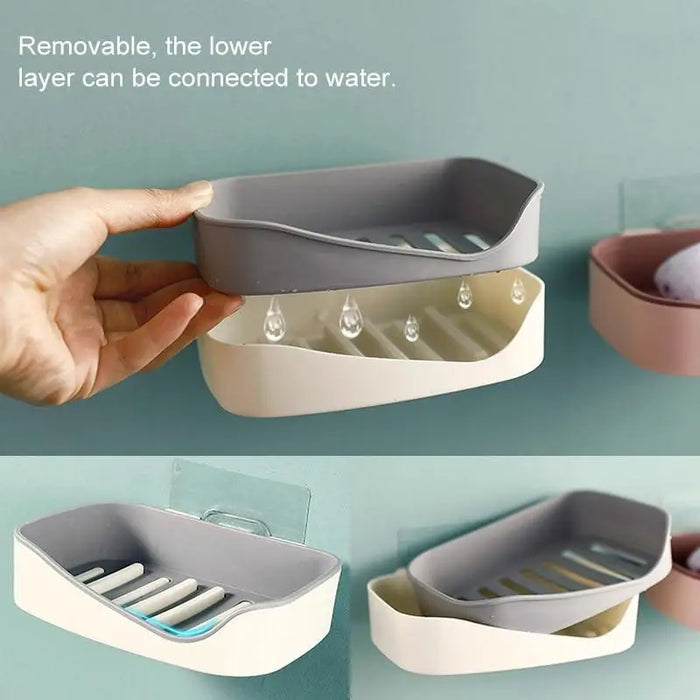 Soap Rack No Drilling Wall Mounted Double Layer Soap Holder Soap Sponge Dish Bathroom Accessories Soap Dishes Self