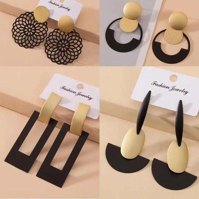 Sparkling Hanging Dangle Drop Women’s Earrings Vintage Style Round Long Big Black Gold Color Earrings For Ladies