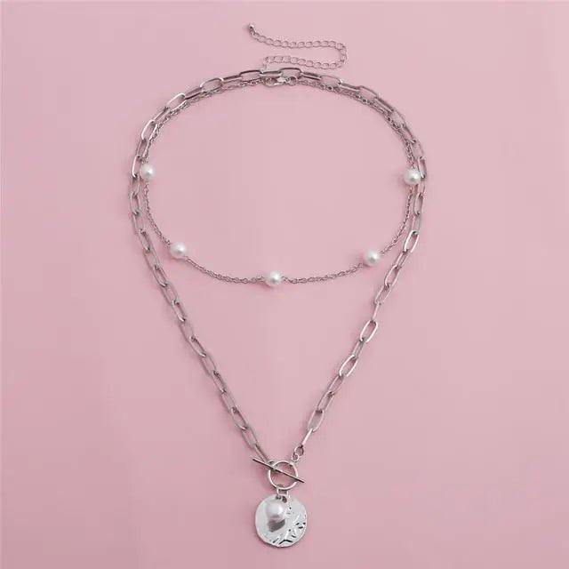 Sparkling Pearl Coin Pendant And Choker Necklace for Women And Girls Wedding Gold Color Long Chain Necklace Jewelry