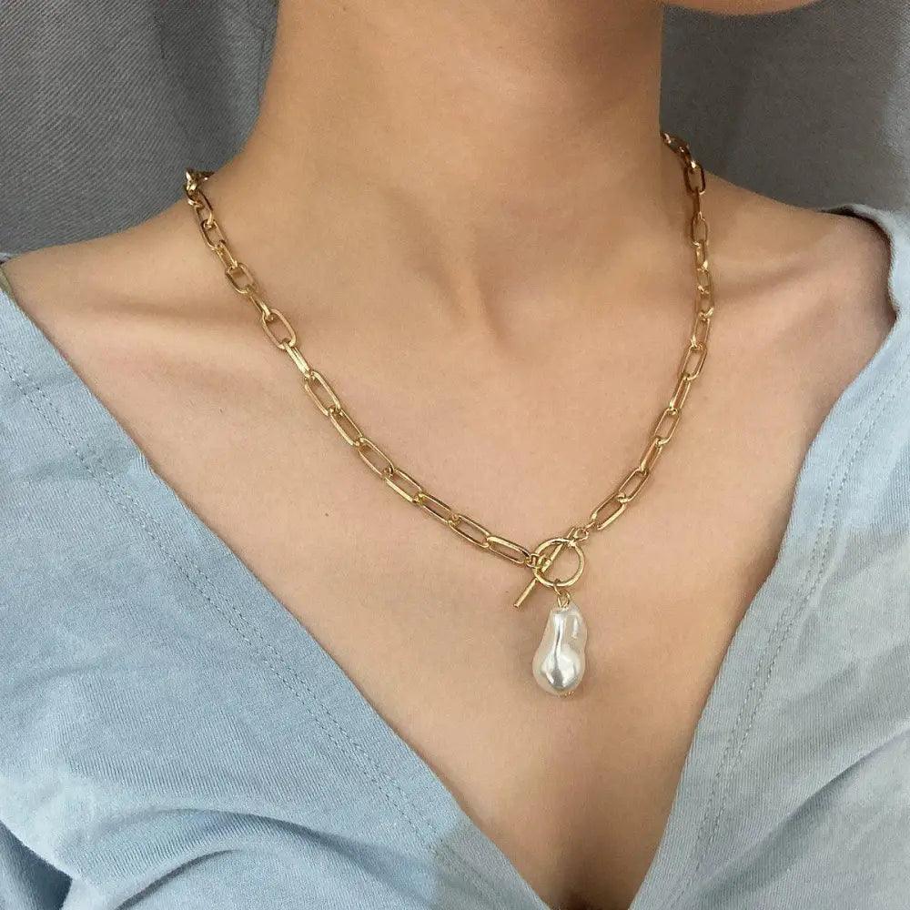 Sparkling Pearl Coin Pendant And Choker Necklace for Women And Girls Wedding Gold Color Long Chain Necklace Jewelry