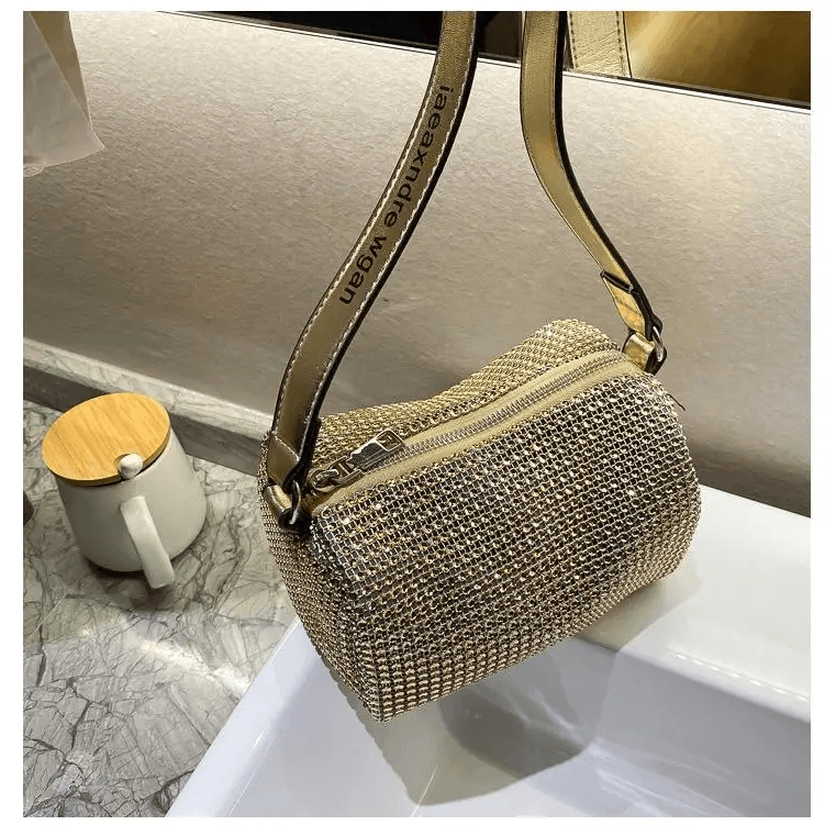 Sparkling Rhinestone Bag For Females Mini Portable Hand Bag Diamond Messenger Bag Fashionable Zipper Feminina Evening