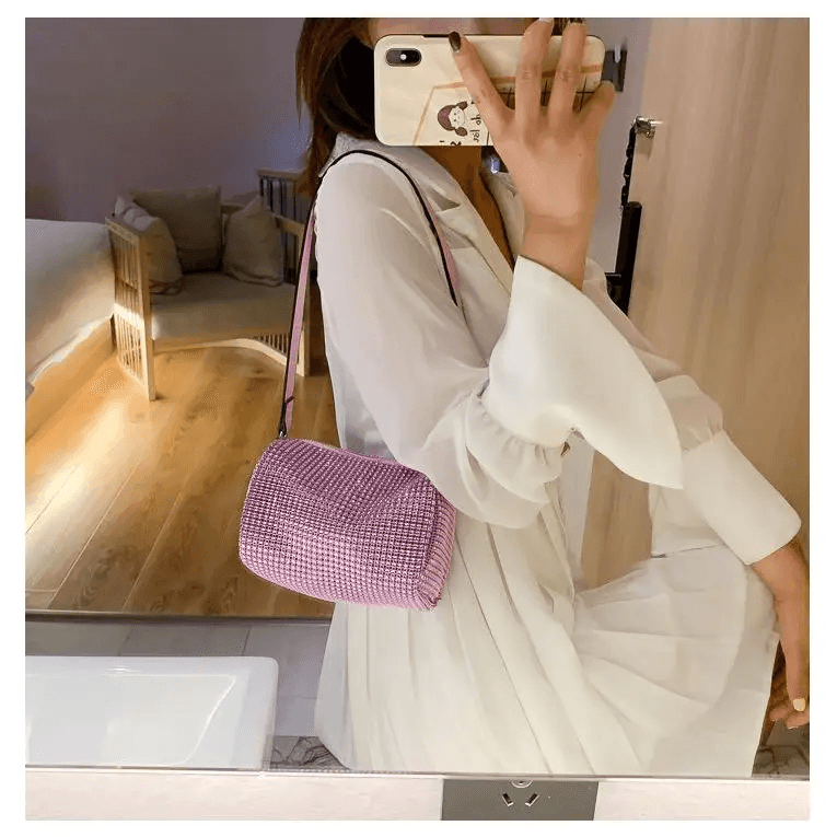 Sparkling Rhinestone Bag For Females Mini Portable Hand Bag Diamond Messenger Bag Fashionable Zipper Feminina Evening