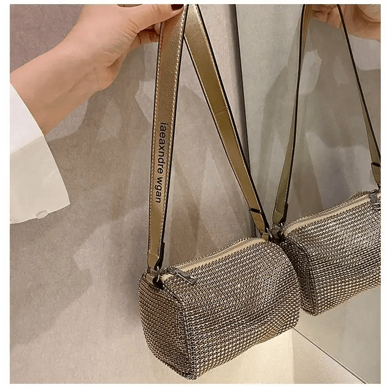 Sparkling Rhinestone Bag For Females Mini Portable Hand Bag Diamond Messenger Bag Fashionable Zipper Feminina Evening