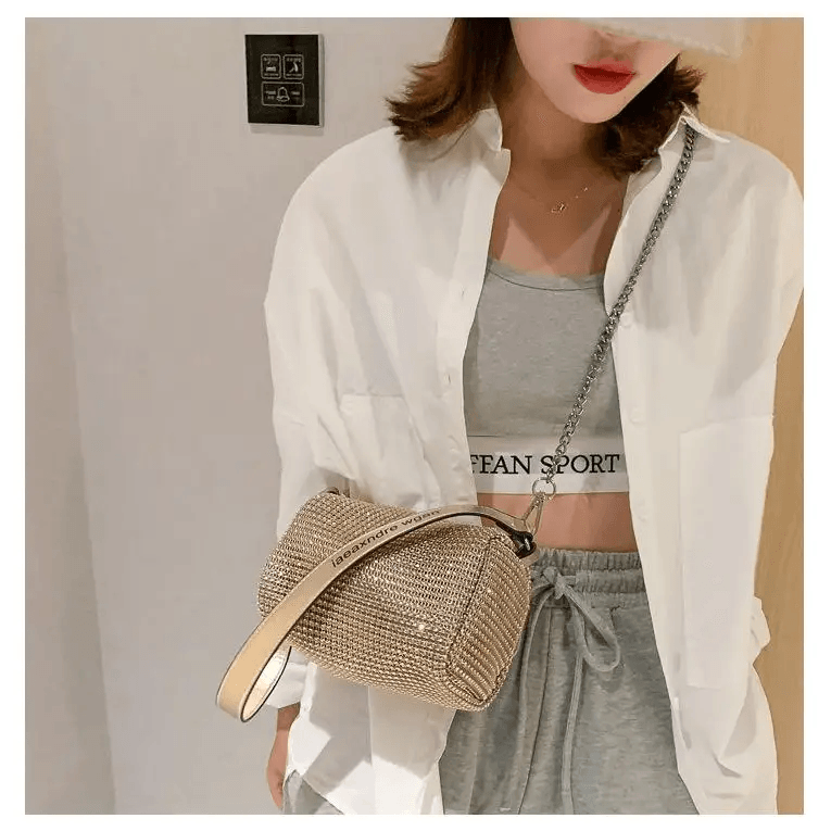 Sparkling Rhinestone Bag For Females Mini Portable Hand Bag Diamond Messenger Bag Fashionable Zipper Feminina Evening