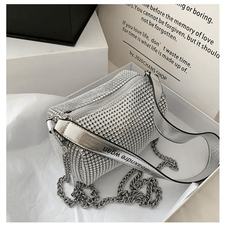 Sparkling Rhinestone Bag For Females Mini Portable Hand Bag Diamond Messenger Bag Fashionable Zipper Feminina Evening