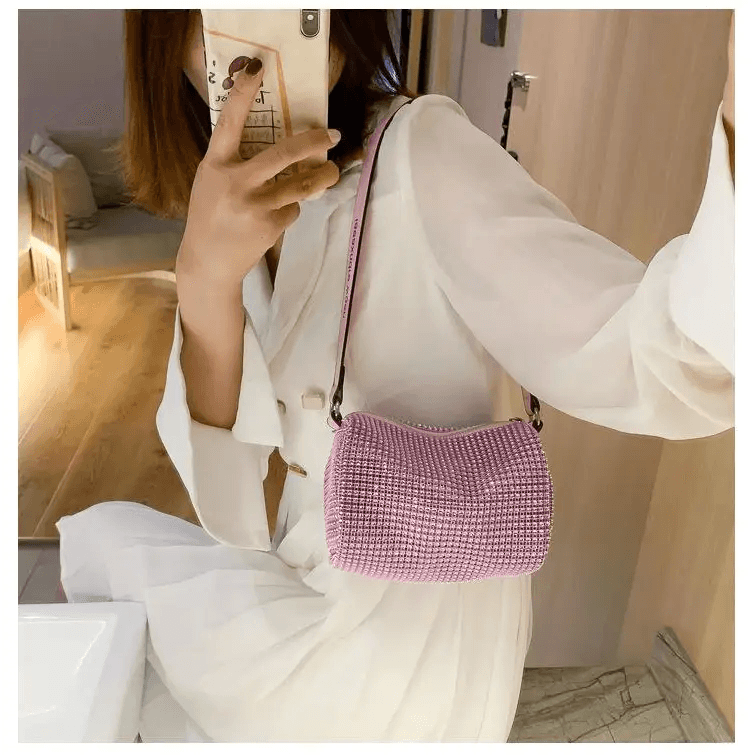 Sparkling Rhinestone Bag For Females Mini Portable Hand Bag Diamond Messenger Bag Fashionable Zipper Feminina Evening