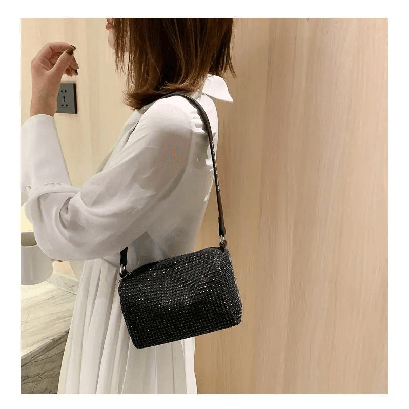 Sparkling Rhinestone Bag For Females Mini Portable Hand Bag Diamond Messenger Bag Fashionable Zipper Feminina Evening