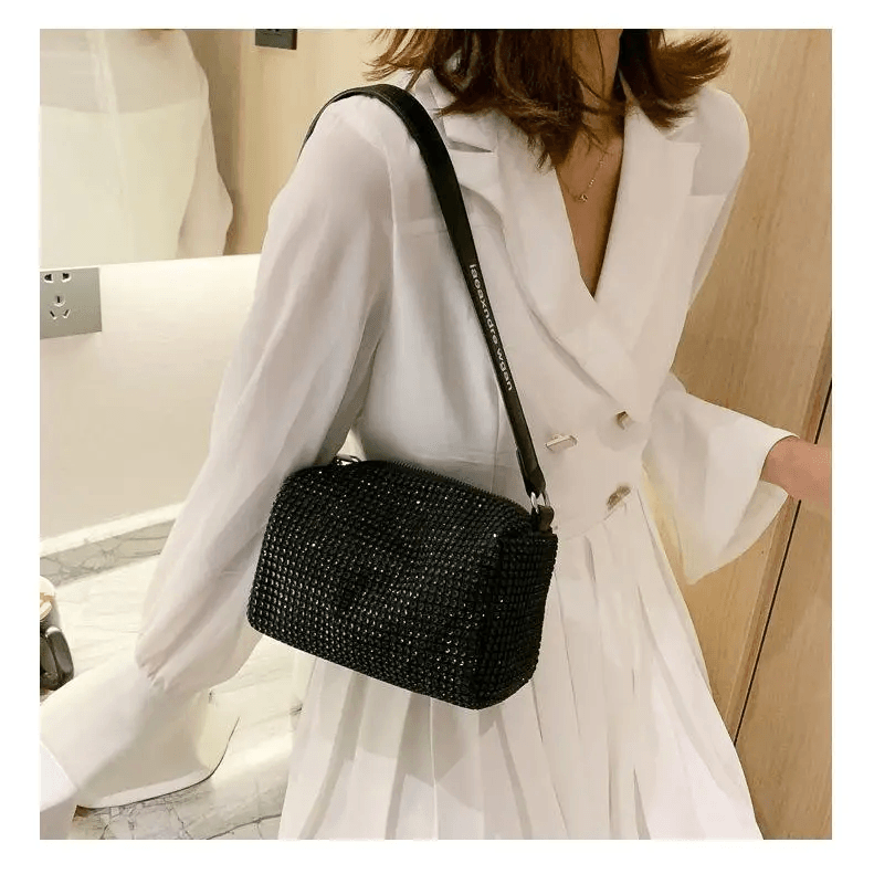 Sparkling Rhinestone Bag For Females Mini Portable Hand Bag Diamond Messenger Bag Fashionable Zipper Feminina Evening