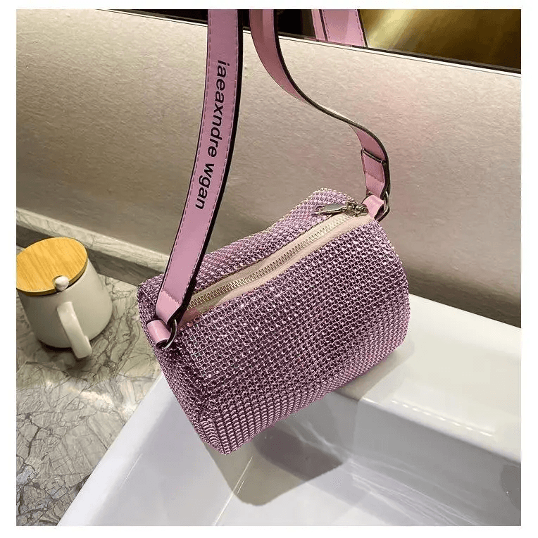 Sparkling Rhinestone Bag For Females Mini Portable Hand Bag Diamond Messenger Bag Fashionable Zipper Feminina Evening