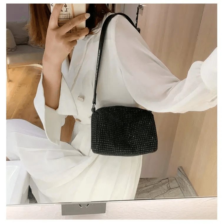 Sparkling Rhinestone Bag For Females Mini Portable Hand Bag Diamond Messenger Bag Fashionable Zipper Feminina Evening