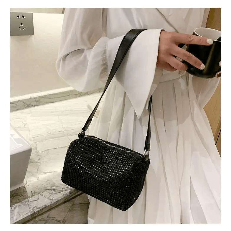 Sparkling Rhinestone Bag For Females Mini Portable Hand Bag Diamond Messenger Bag Fashionable Zipper Feminina Evening