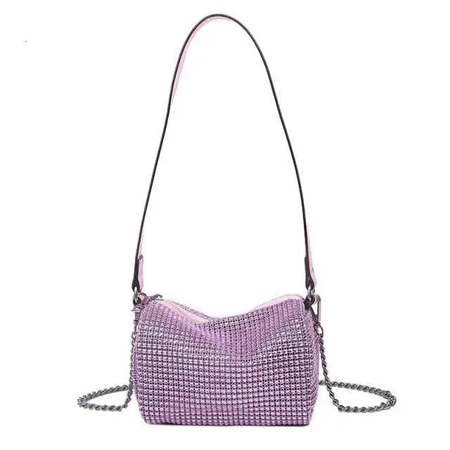 Sparkling Rhinestone Bag For Females Mini Portable Hand Bag Diamond Messenger Bag Fashionable Zipper Feminina Evening