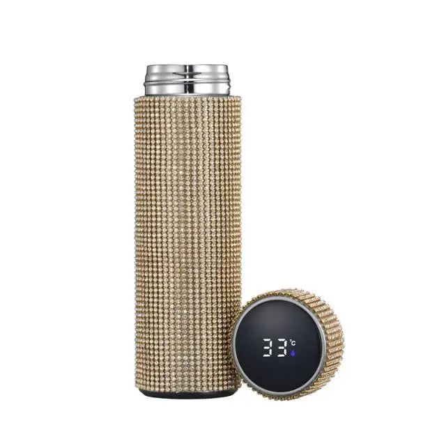 Sport Sterlling Creative Diamond Thermos Bottle Water Bottle Stainless Steel Smart Temperature Display Vacuum Flask Mug