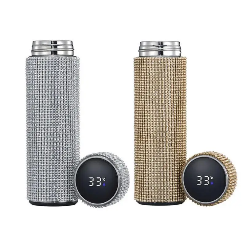 Sport Sterlling Creative Diamond Thermos Bottle Water Bottle Stainless Steel Smart Temperature Display Vacuum Flask Mug