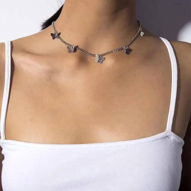 Sterling Butterfly Choker Necklace Hip Hop Link Chain For Women And Girls Vintage Style Female Gift Jewlery - 03