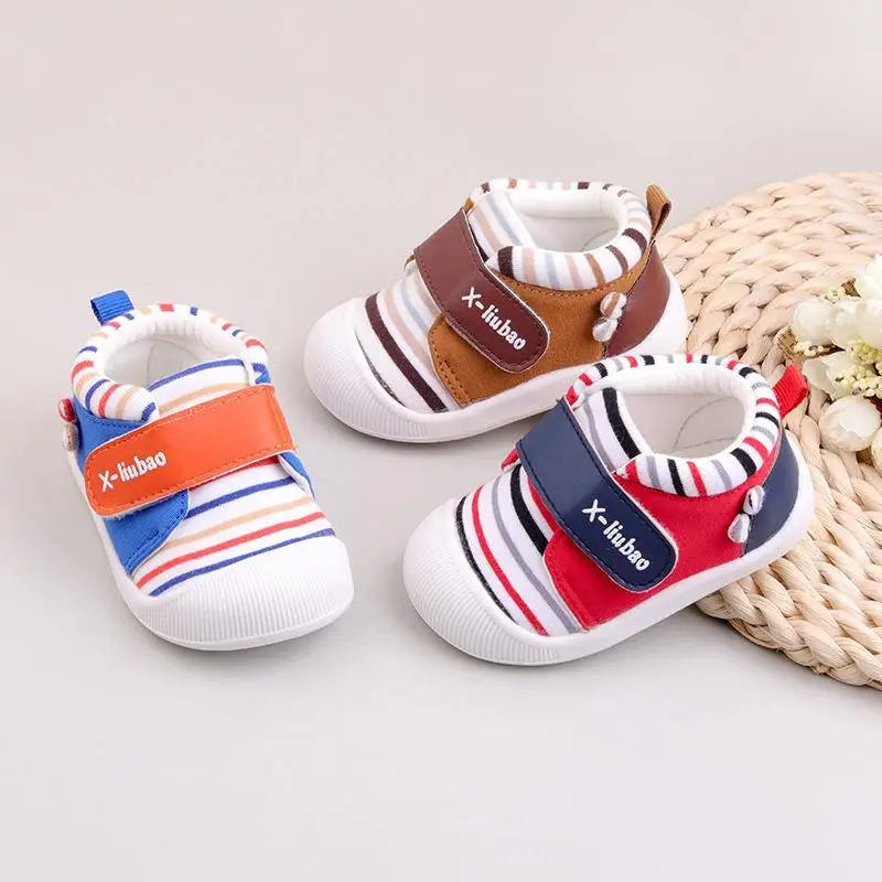 Striped baby toddler shoes non-slip soft bottom velcro - STEVVEX Baby - 7, baby, baby boys, baby footwear, baby girls, baby shoes, baby soft shoes, children shoes, footwear, infant shoes, kids shoes, toddlers shoes - Stevvex.com