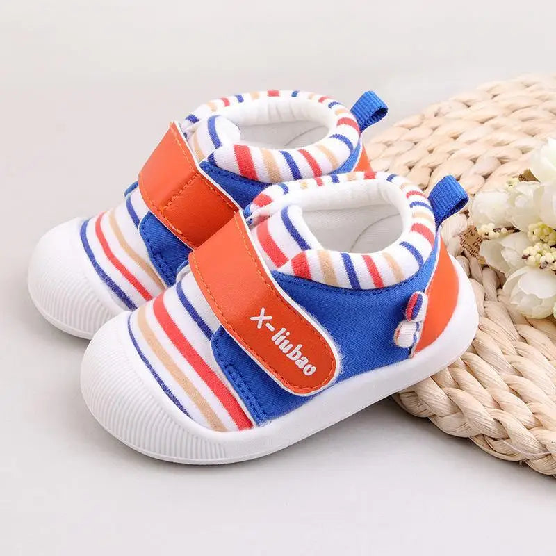 Striped baby toddler shoes non-slip soft bottom velcro - STEVVEX Baby - 7, baby, baby boys, baby footwear, baby girls, baby shoes, baby soft shoes, children shoes, footwear, infant shoes, kids shoes, toddlers shoes - Stevvex.com