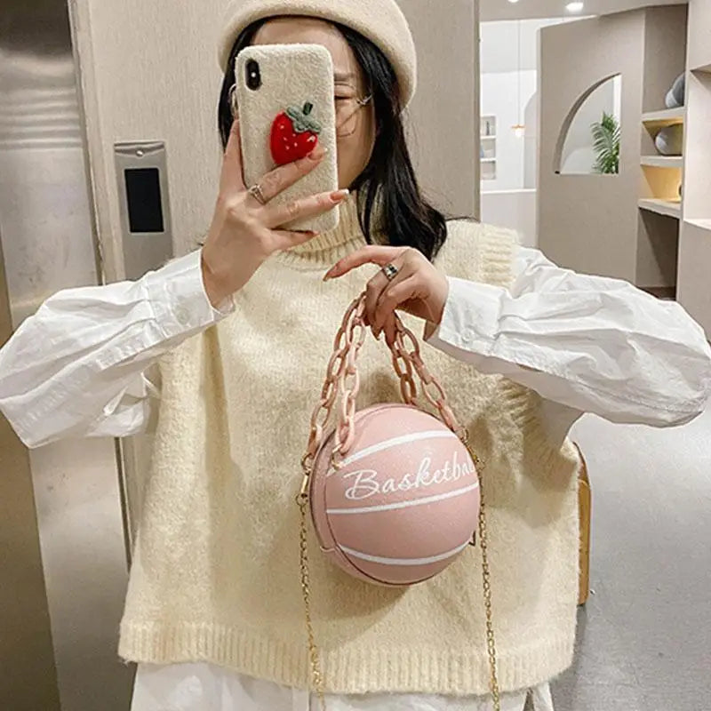 Stunning Ball Purses For Teenagers And Women Stylish Shoulder Bags Crossbody Chain Hand Bags Personalit Leather Pink