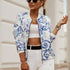 Stunning Flower Print Long Sleeve Women’s Bomber Jacket Fashionable Zipper Up Vintage Coat Tops Elegant Slim Basic