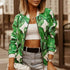 Stunning Flower Print Long Sleeve Women’s Bomber Jacket Fashionable Zipper Up Vintage Coat Tops Elegant Slim Basic