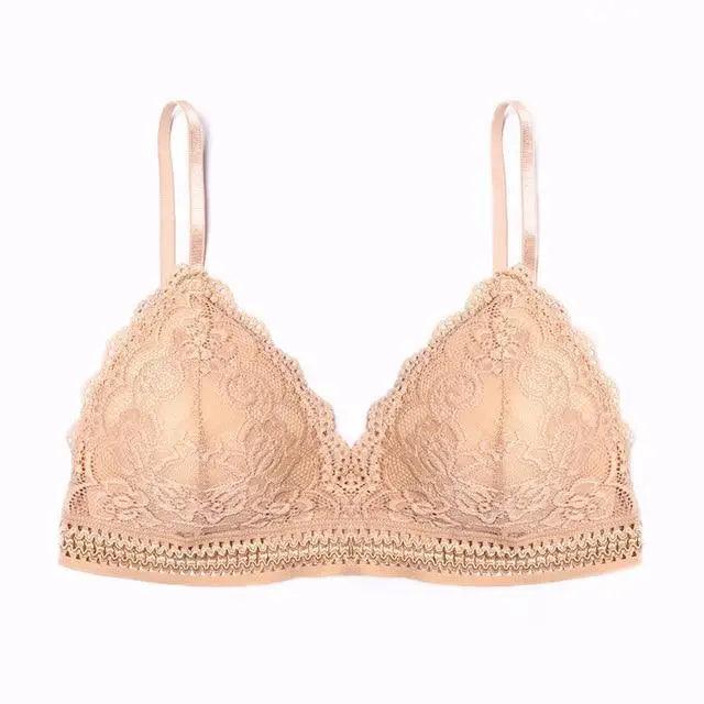 Stunning Women’s French Style Lace Bra Girls Triangle Cup Lingerie With Deep V Wireless Underwear Soft Thin Seamless