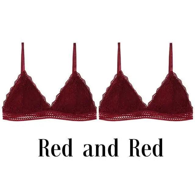 Stunning Women’s French Style Lace Bra Girls Triangle Cup Lingerie With Deep V Wireless Underwear Soft Thin Seamless