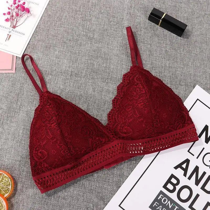 Stunning Women’s French Style Lace Bra Girls Triangle Cup Lingerie With Deep V Wireless Underwear Soft Thin Seamless