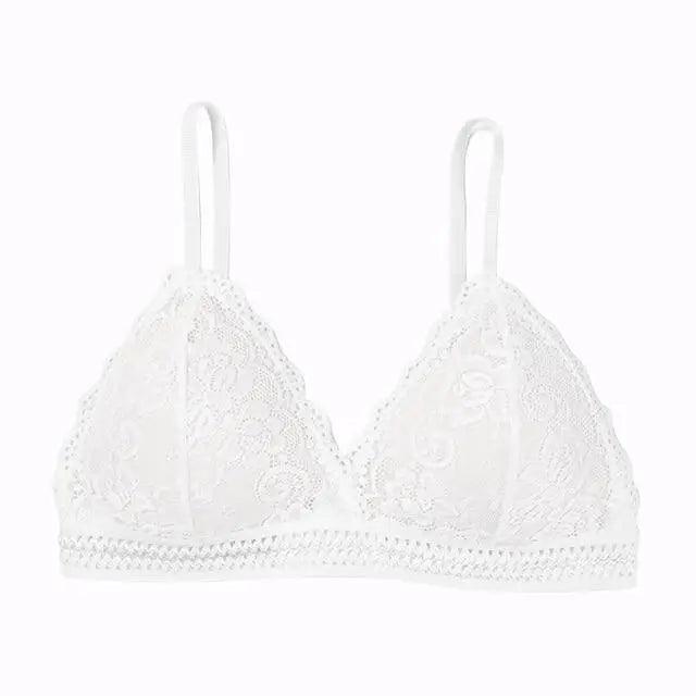 Stunning Women’s French Style Lace Bra Girls Triangle Cup Lingerie With Deep V Wireless Underwear Soft Thin Seamless