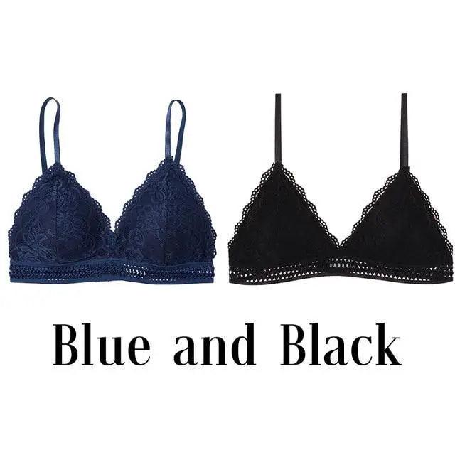 Stunning Women’s French Style Lace Bra Girls Triangle Cup Lingerie With Deep V Wireless Underwear Soft Thin Seamless