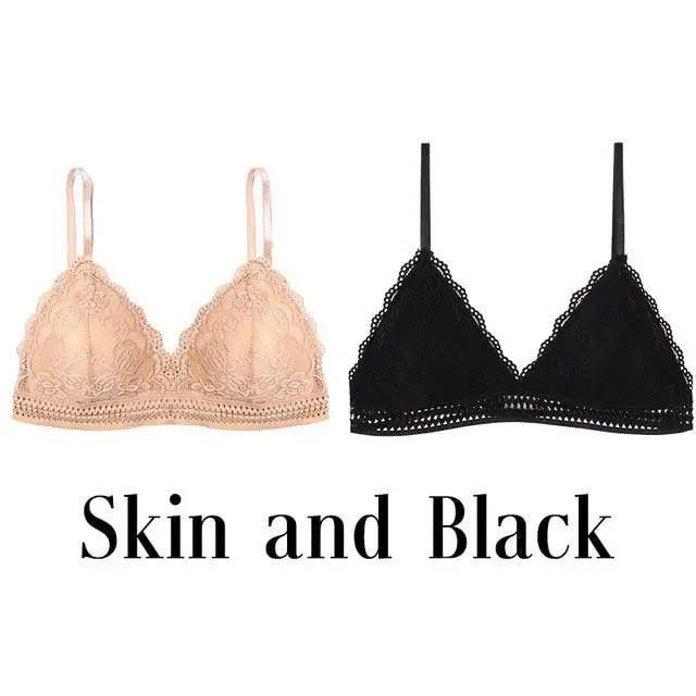 Stunning Women’s French Style Lace Bra Girls Triangle Cup Lingerie With Deep V Wireless Underwear Soft Thin Seamless