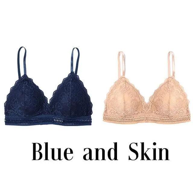 Stunning Women’s French Style Lace Bra Girls Triangle Cup Lingerie With Deep V Wireless Underwear Soft Thin Seamless