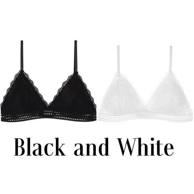 Stunning Women’s French Style Lace Bra Girls Triangle Cup Lingerie With Deep V Wireless Underwear Soft Thin Seamless