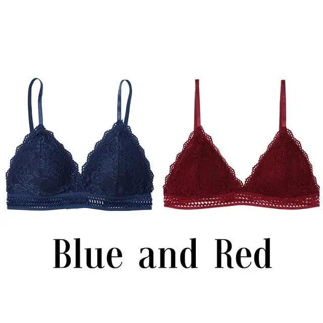 Stunning Women’s French Style Lace Bra Girls Triangle Cup Lingerie With Deep V Wireless Underwear Soft Thin Seamless