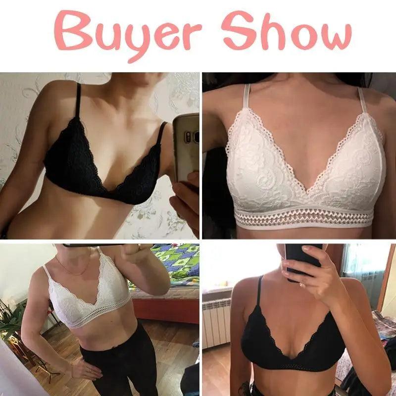 Stunning Women’s French Style Lace Bra Girls Triangle Cup Lingerie With Deep V Wireless Underwear Soft Thin Seamless