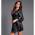 Stylish Black Satin Silk Short Bathrobes For Women Classic Lace On Sleeves Sleepwear Vintage Women’s Sleewear - Black