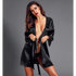 Stylish Black Satin Silk Short Bathrobes For Women Classic Lace On Sleeves Sleepwear Vintage Women’s Sleewear