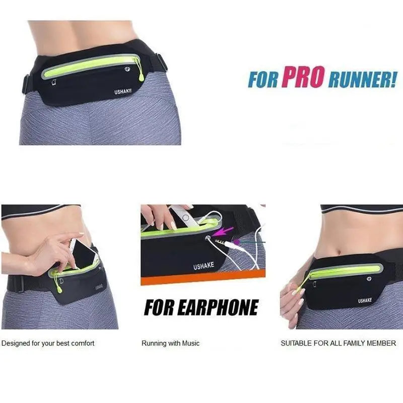 Stylish Hidden Waist Bag Sports Phone Men’s Belt Bag Ultra - Thin Waterproof Mini Fanny Pack Black Reflective Runners