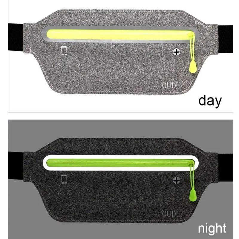 Stylish Hidden Waist Bag Sports Phone Men’s Belt Bag Ultra - Thin Waterproof Mini Fanny Pack Black Reflective Runners