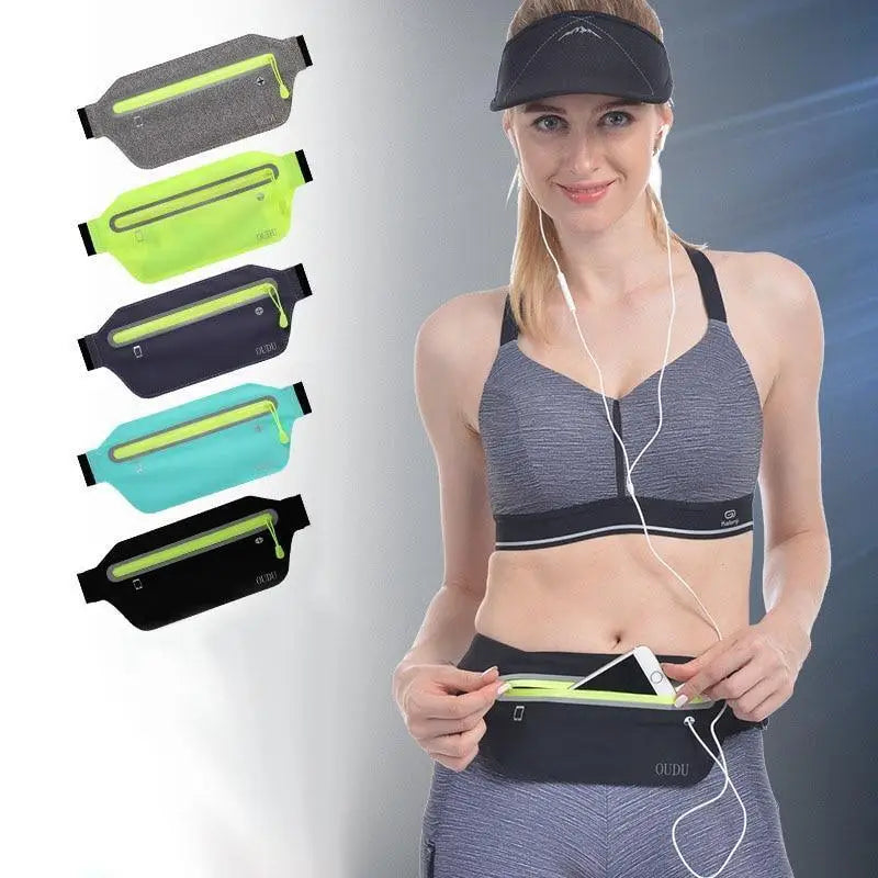 Stylish Hidden Waist Bag Sports Phone Men’s Belt Bag Ultra - Thin Waterproof Mini Fanny Pack Black Reflective Runners