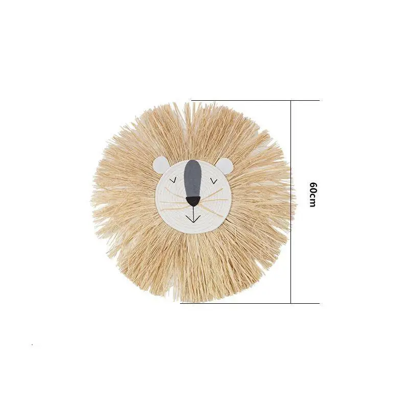 Stylish Interior Hand Woven Cartoon Lion Hanging Decorations Cotton Thread Weaving Animal Head Ornament Children room