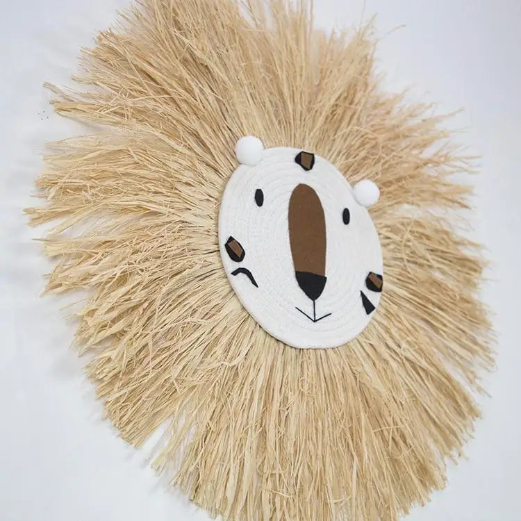 Stylish Interior Hand Woven Cartoon Lion Hanging Decorations Cotton Thread Weaving Animal Head Ornament Children room