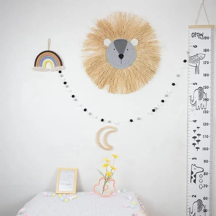 Stylish Interior Hand Woven Cartoon Lion Hanging Decorations Cotton Thread Weaving Animal Head Ornament Children room