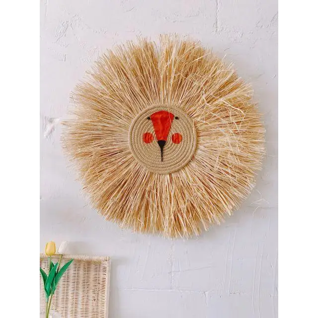 Stylish Interior Hand Woven Cartoon Lion Hanging Decorations Cotton Thread Weaving Animal Head Ornament Children room