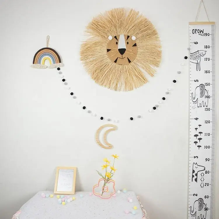 Stylish Interior Hand Woven Cartoon Lion Hanging Decorations Cotton Thread Weaving Animal Head Ornament Children room