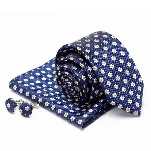 Stylish Silk Necktie With Pocket Square And Matching Cufflinks Set For Men Retro Formal Wear Necktie Set For Men - 3