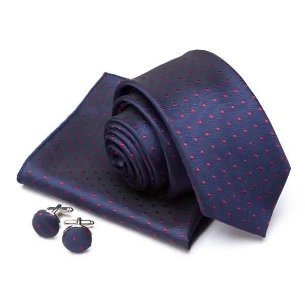 Stylish Silk Necktie With Pocket Square And Matching Cufflinks Set For Men Retro Formal Wear Necktie Set For Men - 6